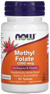 Фолиевая кислота, метилированная, Methyl Folate, Now Foods, 1000 мкг, 90 таблеток