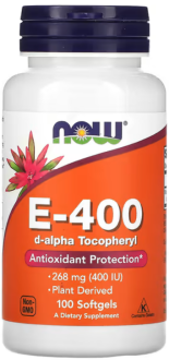 Витамин Е, E-400, Now Foods, 268 мг (400 МЕ), 100 капсул