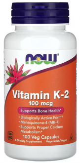 Витамин К-2, Vitamin K-2, Now Foods, 100 мкг, 100 капсул