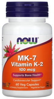 Витамин К2, МК-7 Vitamin K-2, Now Foods, 100 мкг, 60 капсул