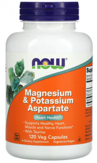 Магний и калий аспартат, Magnesium & Potassium Aspartate, Now Foods, 120 капсул