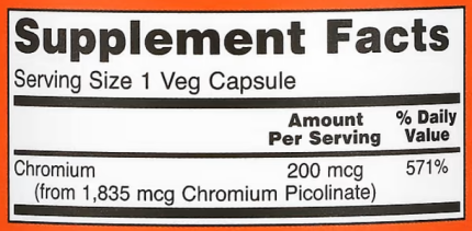 Хром пиколинат, Chromium Picolinate, Now Foods, 200 мкг, 250 капсул