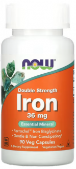 Железо, Iron, Now Foods, 36 мг, 90 капсул