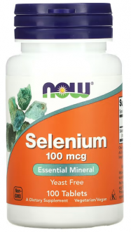 Селен (Selenium), Now Foods, без дрожжей, 100 мкг, 100 таблеток