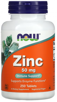 Цинк в таблетках, Zinc, Now Foods, 50 мг, 250 таб.
