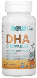 Рыбий жир для детей с фруктовым вкусом, Kid's DHA, Now Foods, 100 мг, 60 капсул