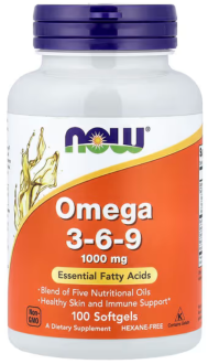 Омега 3 6 9, Now Foods, 1000 мг, 100 капсул