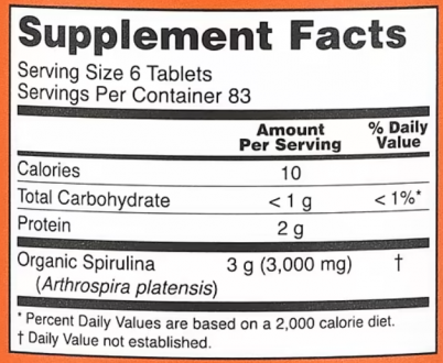 Спирулина, Spirulina, Now Foods, 500 мг, 500 таблеток