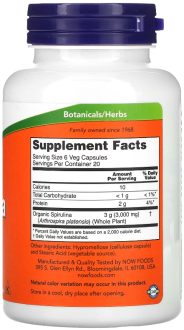 Спирулина натуральная, Spirulina, Now Foods, 500 мг, 120 капсул.