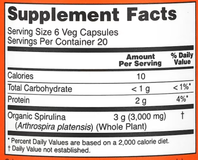 Спирулина натуральная, Spirulina, Now Foods, 500 мг, 120 капсул.