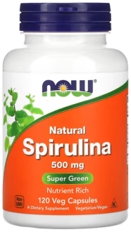 Спирулина натуральная, Spirulina, Now Foods, 500 мг, 120 капсул.