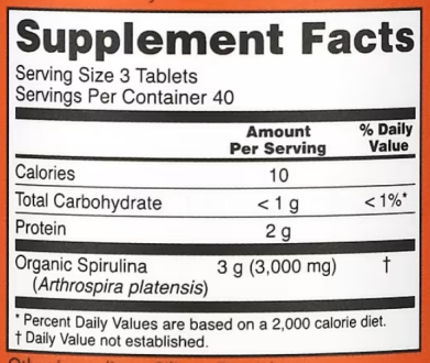 Спирулина сертифицированная органическая, Spirulina, Now Foods, 1000 мг, 120 таблеток