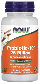 Пробиотик-10, Probiotic, Now Foods, 25 млрд КОЕ, 100 капсул