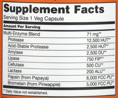 Плант Энзим (Plant Enzymes), Now Foods, ферменты, 120 кап