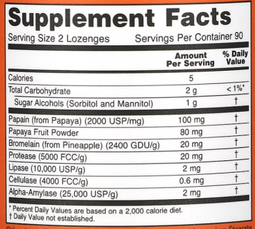 Пищеварительные ферменты папайи, Papaya Enzymes, Now Foods, 180 леденцов