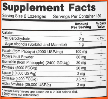 Папаин, Papaya Enzymes, Now Foods, 360 леденцов