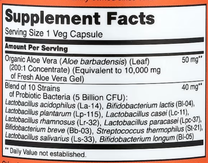 Алоэ вера 10000 и пробиотики, Aloe & Probiotics, Now Foods, 60 капсул