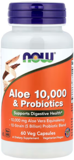 Алоэ вера 10000 и пробиотики, Aloe & Probiotics, Now Foods, 60 капсул