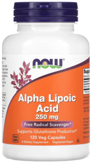 Альфа-липоевая кислота, Alpha Lipoic Acid, Now Foods, 250 мг, 120 кап.