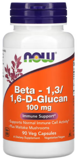 Бета глюкан, Beta-1,3/1,6-D-Glucan, Now Foods, 100 мг, 90 капсул