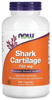 Акулий хрящ, Shark Cartilage, Now Foods, 750 мг, 300 капсул