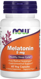 Мелатонин, Now Foods, 5 мг, 60 вег.капсул