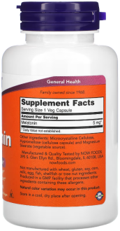 Мелатонин, Melatonin, Now Foods, 5 мг, 180 капсул