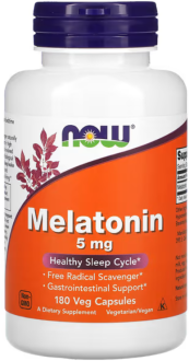 Мелатонин, Melatonin, Now Foods, 5 мг, 180 капсул