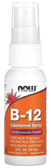 Витамин В12, Vitamin B-12, Now Foods, липосомальный спрей, 1000 мкг, 59 мл.