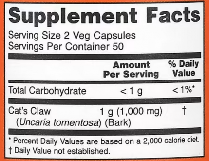 Кошачий коготь (Cat's Claw), Now Foods, 500 мг, 100 капсул