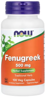 Пажитник, Fenugreek, Now Foods, 500 мг, 100 капсул