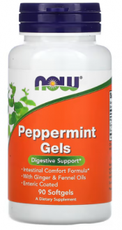 Перечная мята в капсулах, Peppermint Gels, Now Foods, 90 гелевых капсул
