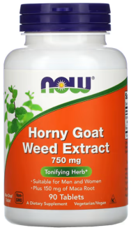 Горянка с макой (Horny Goat Weed), Now Foods, экстракт, 750 мг, 90 таблеток
