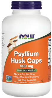 Подорожник (Psyllium Husk), оболочка семян подорожника в капсулах, Now Foods, 500 мг, 500 капсул