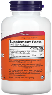 Пантотеновая кислота (Pantothenic Acid), Now Foods, 500 мг, 250 кап.