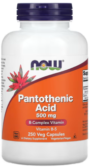 Пантотеновая кислота (Pantothenic Acid), Now Foods, 500 мг, 250 кап.