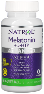 Мелатонин + 5 НТР, Melatonin + 5-HTP, Natrol, улучшенный сон, 60 таблеток