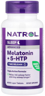 Мелатонин + 5 НТР, Melatonin + 5-HTP, Natrol, улучшенный сон, 60 таблеток