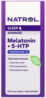 Мелатонин + 5 НТР, Melatonin + 5-HTP, Natrol, улучшенный сон, 60 таблеток
