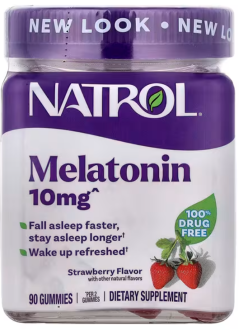 Мелатонин, Melatonin, Natrol, вкус клубника, 10 мг, 90 жевательных конфет