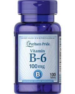 Витамин В6, Vitamin B-6 (Pyridoxine Hydrochloride), Puritan's Pride, 100 мг, 100 таблеток