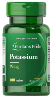 Калий, Potassium, Puritan's Pride, 99 мг, 100 капсул
