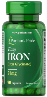 Железо, Easy Iron (Glycinate), Puritan's Pride, 28 мг, 90 гелевых капсул