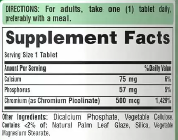 Пиколинат хрома, Chromium Picolinate, Puritan's Pride, 500 мкг, 100 табл