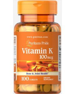 Витамин К, Vitamin K, Puritan's Pride, 100 мкг, 100 таблеток
