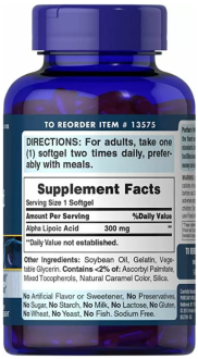 Альфа-липоевая кислота, Alpha Lipoic Acid, Puritan's Pride, 300 мг, 120 гелевых капсул