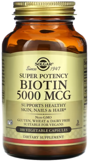 Биотин, Biotin, Solgar, 5000 мкг, 100 капсул