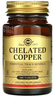 Медь (Chelated Copper), Solgar, 100 таблеток