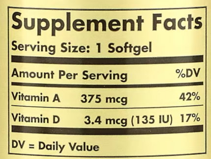 Витамин А и D из печени трески (Vitamin A D), Solgar, 250 капсул