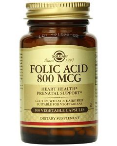 Фолиевая кислота, Folic Acid, Solgar, 800 мкг, 100 капсул